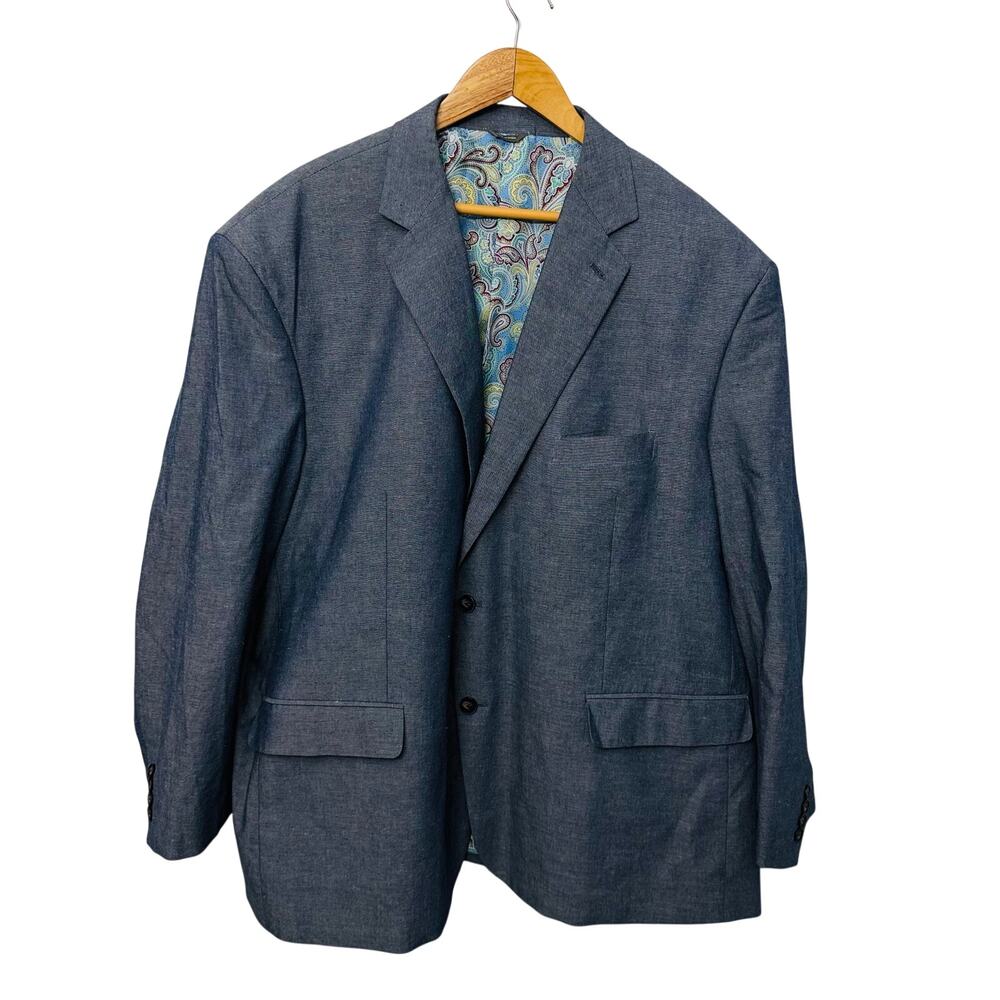Oak Hill Blazer Mens 3XL 54R 56R Blue Speckled Cotton Sport Coat DXL
